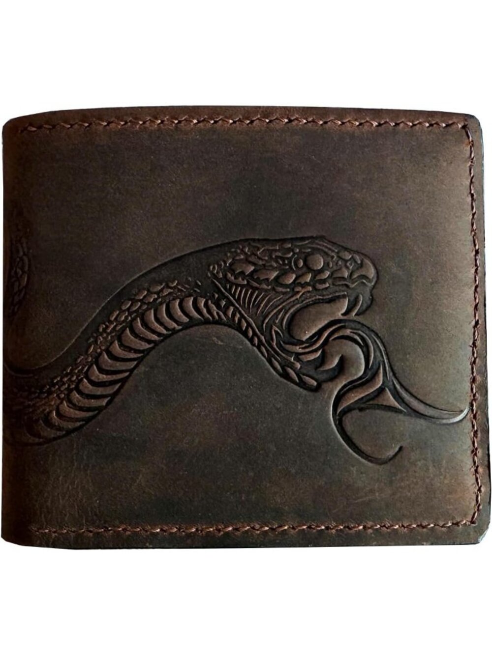 Handcrafted Genuine Leather Bifold Wallet, Classic Snake Design, Stylish